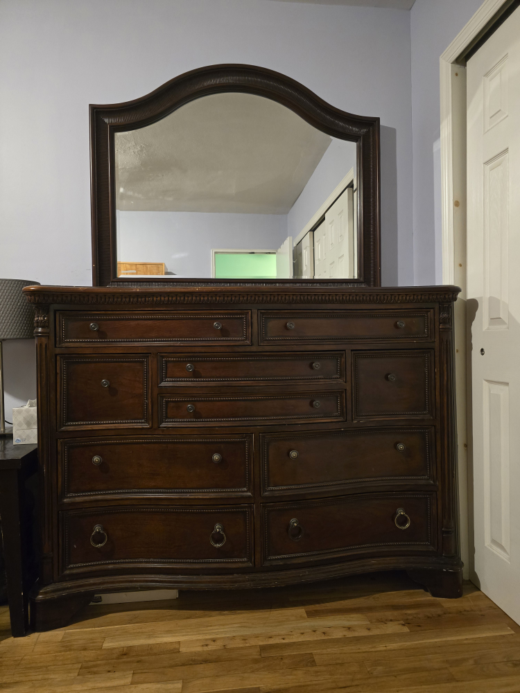 Large Wooden Dresser with Mirror