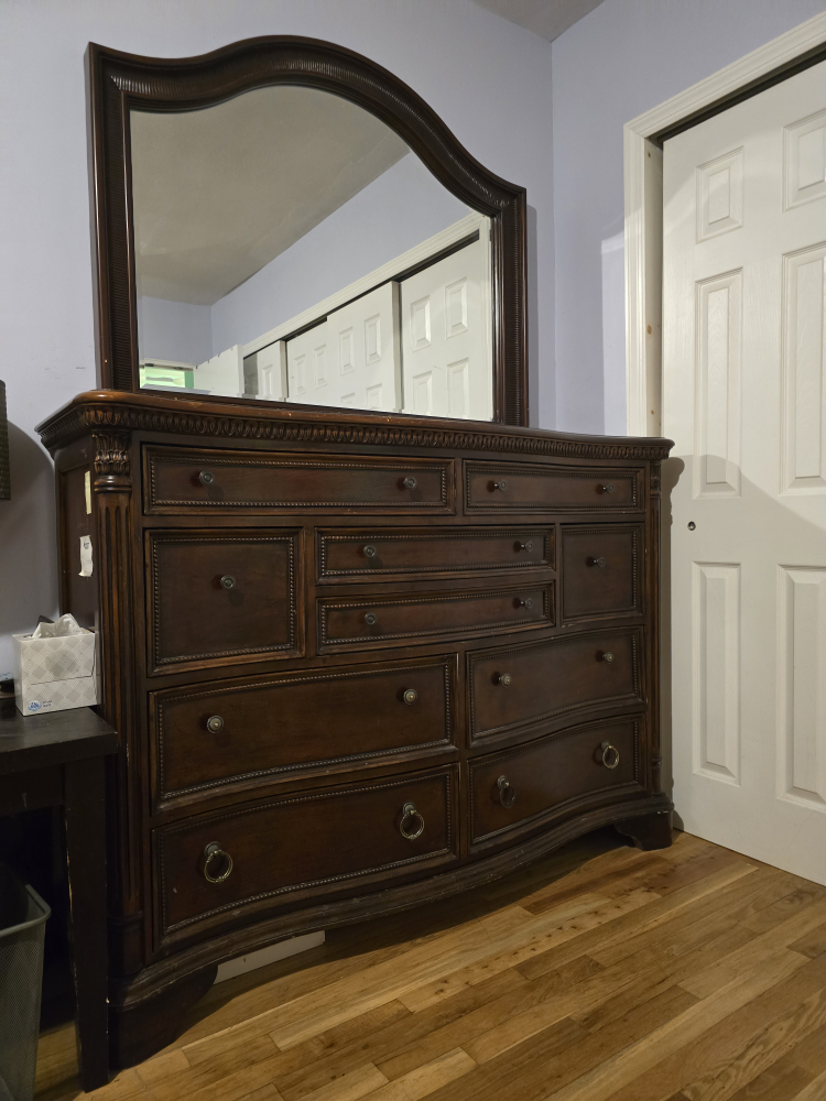 Large Wooden Dresser with Mirror - photo 2