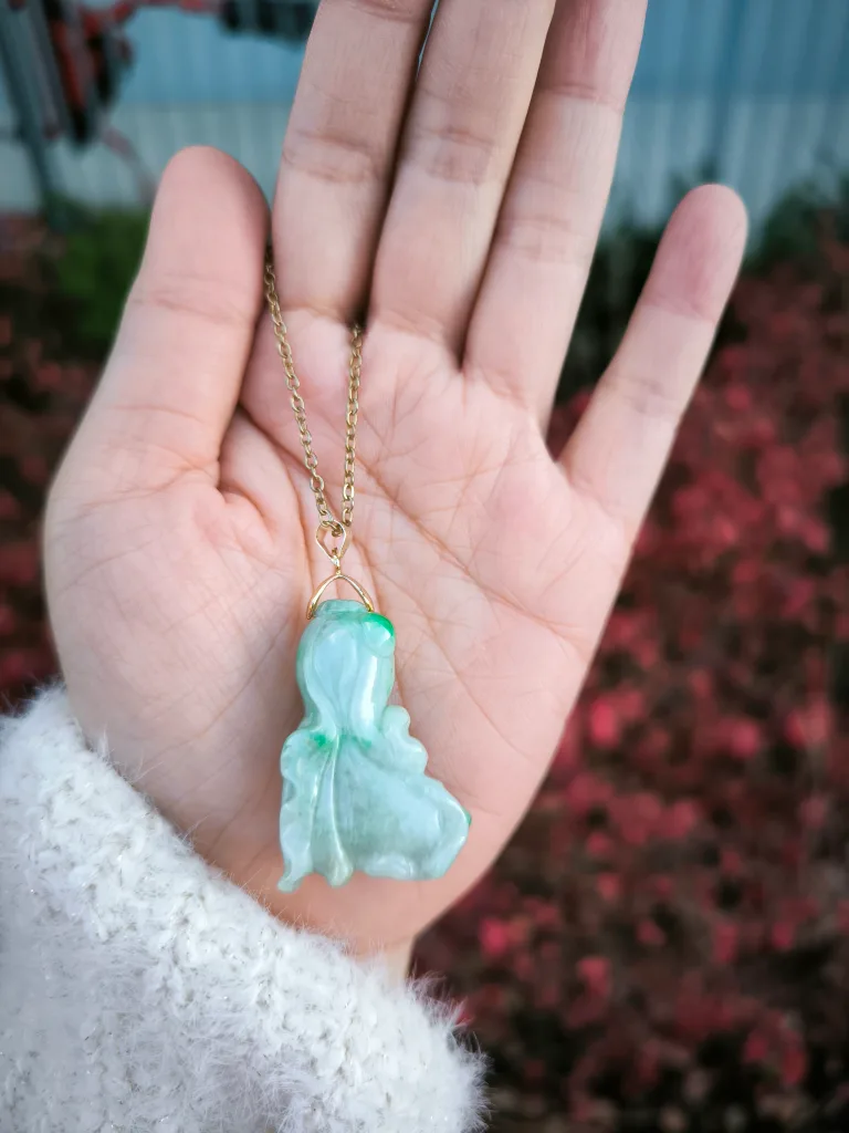 Natural Jade Bok Choy Necklace thumbnail