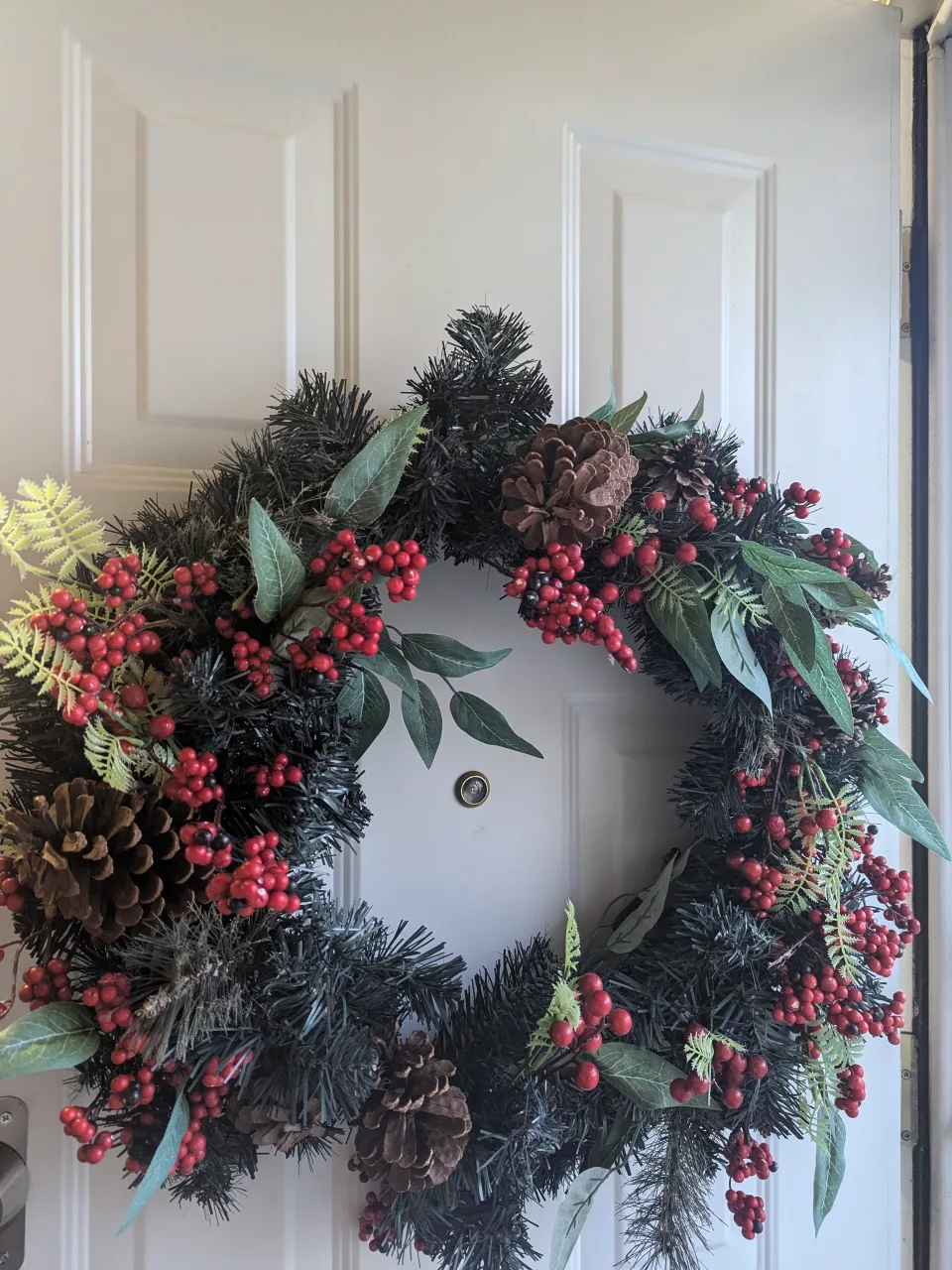 Christmas Wreath with Red Berries and Pine Cones thumbnail