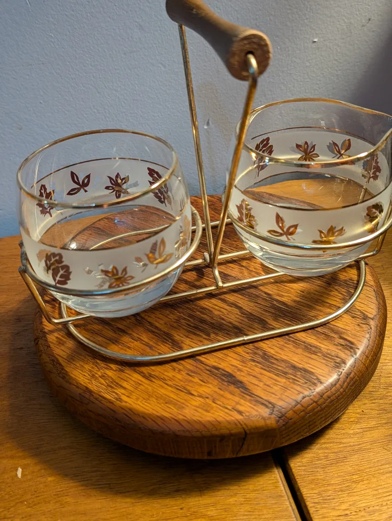 Vintage Libbey Golden Foliage Glass Sugar & Creamer Set 🧡 image indicator(5)