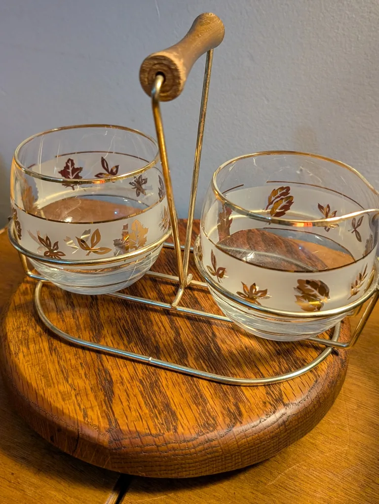 Vintage Libbey Golden Foliage Glass Sugar & Creamer Set 🧡 image indicator(6)