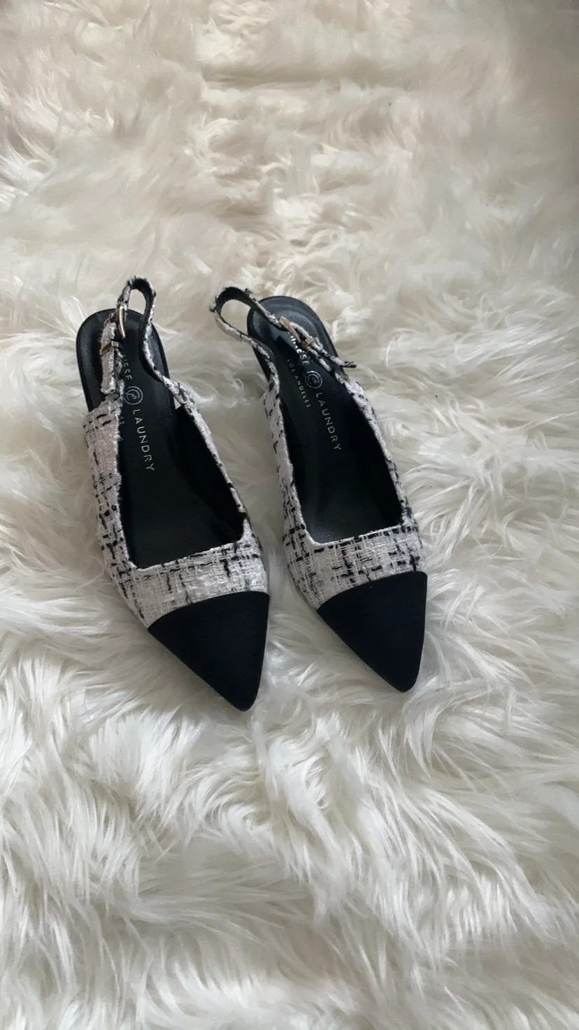 Chinese Laundry Black and White Tweed Slingback Heels image indicator(5)