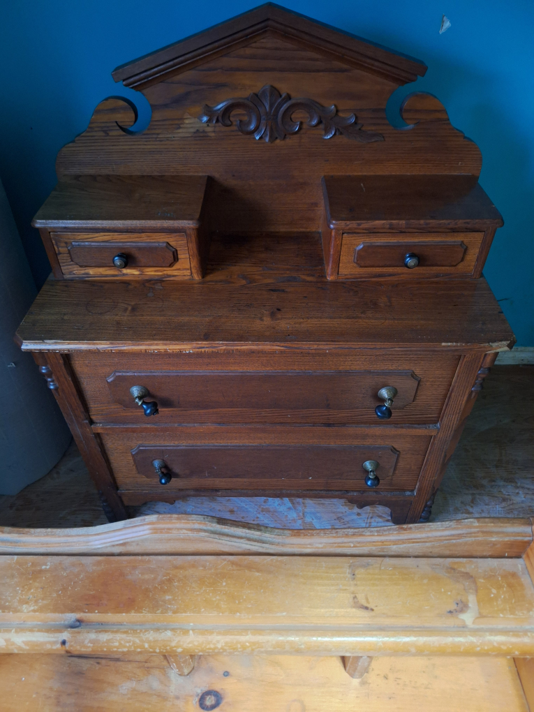 Antique Wooden Desk with Stool