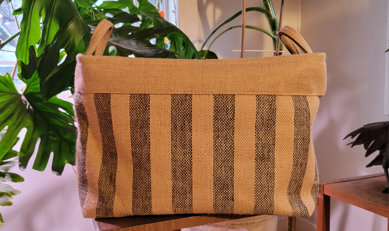 Striped Burlap Storage Basket