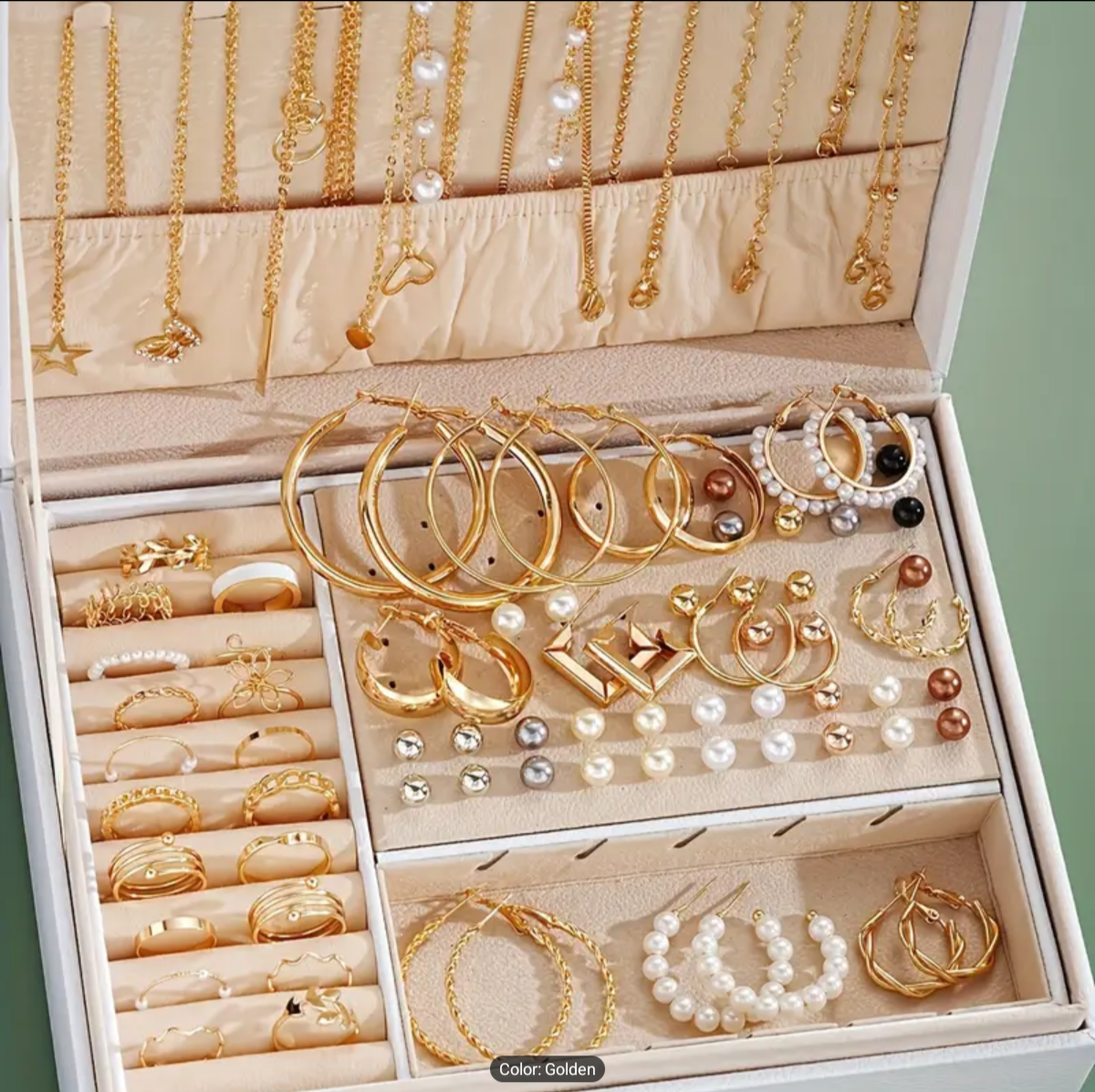 86pc Gold Layered Necklace, Earrings & Ring Set