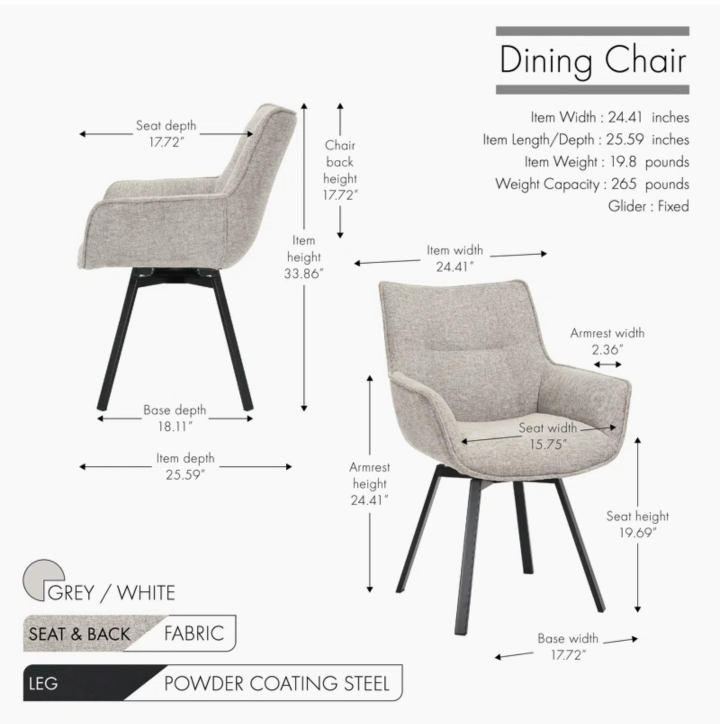 Swivel Dining Chair - Grey / White - photo 5
