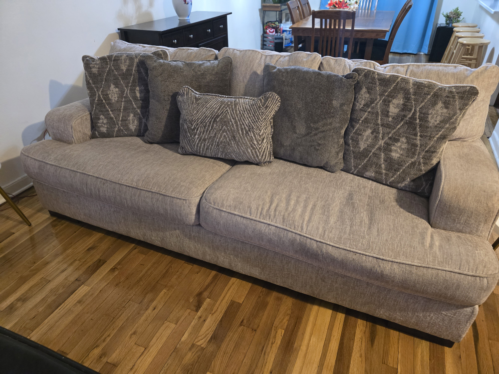 Beige Sofa With Five Throw Pillows - photo 2