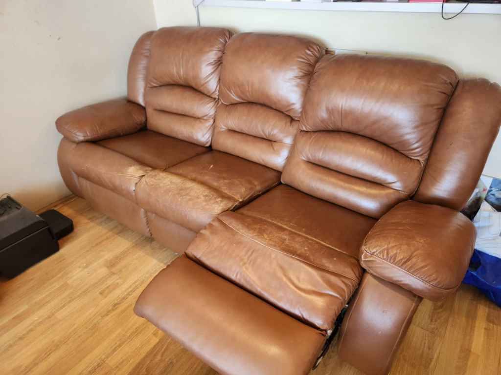 La-Z-Boy Tan Leather Reclining Sofa (Moving Out Sale)