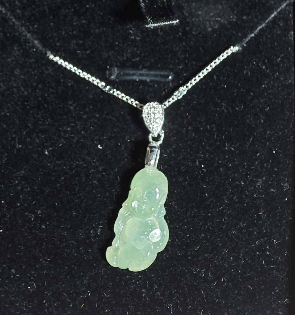 Jade Baby Buddha with Sliver Necklace