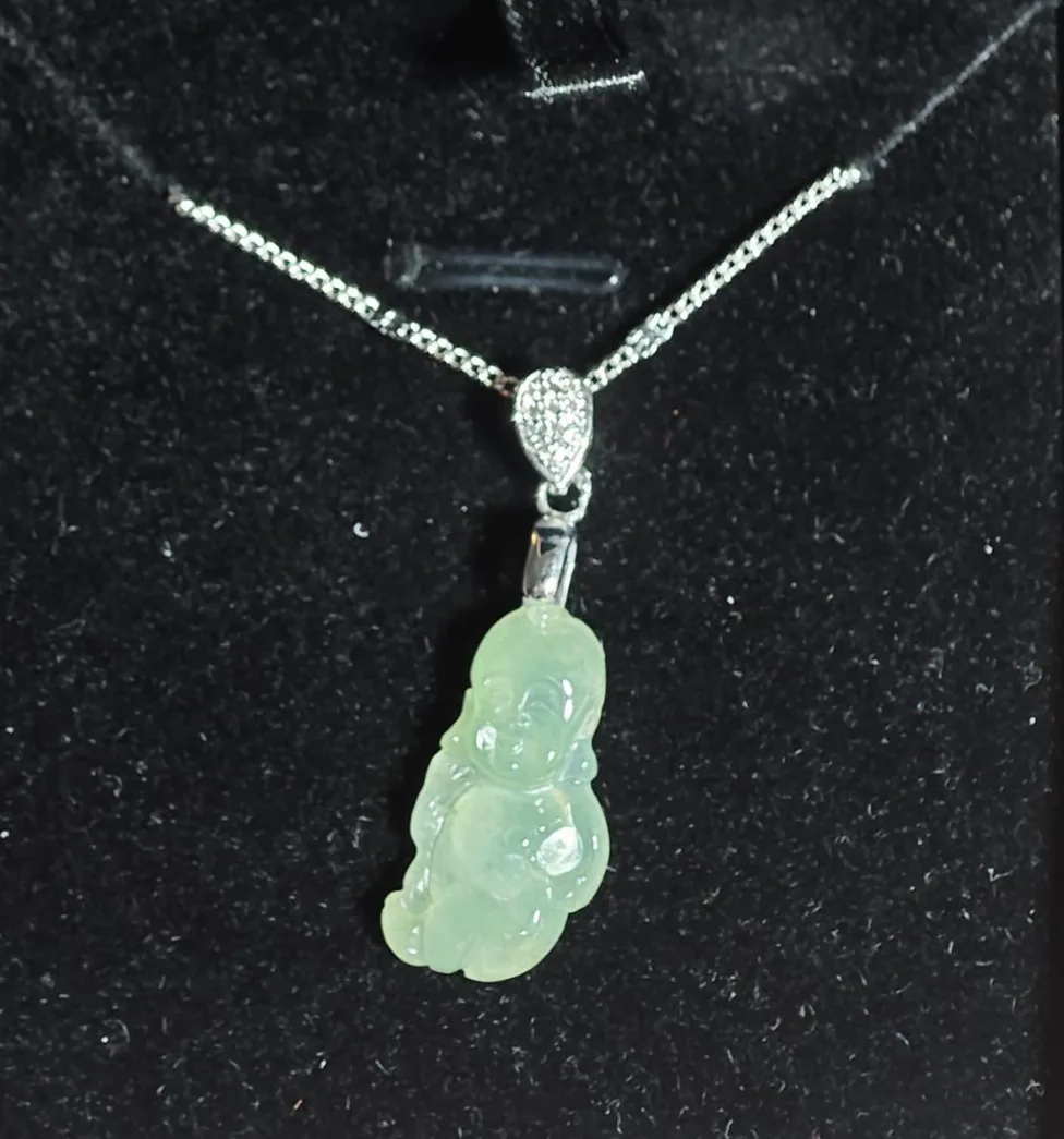 Jade Baby Buddha with Sliver Necklace thumbnail