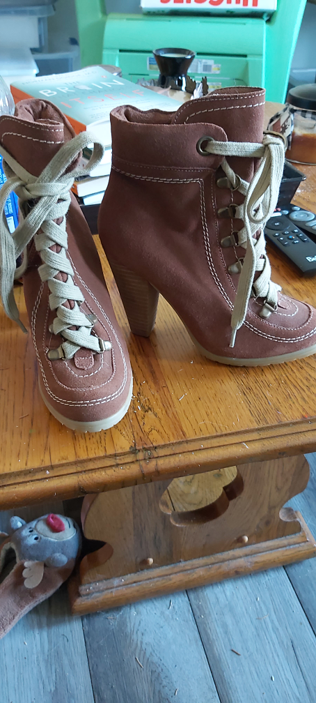 Brown Lace-Up Booties