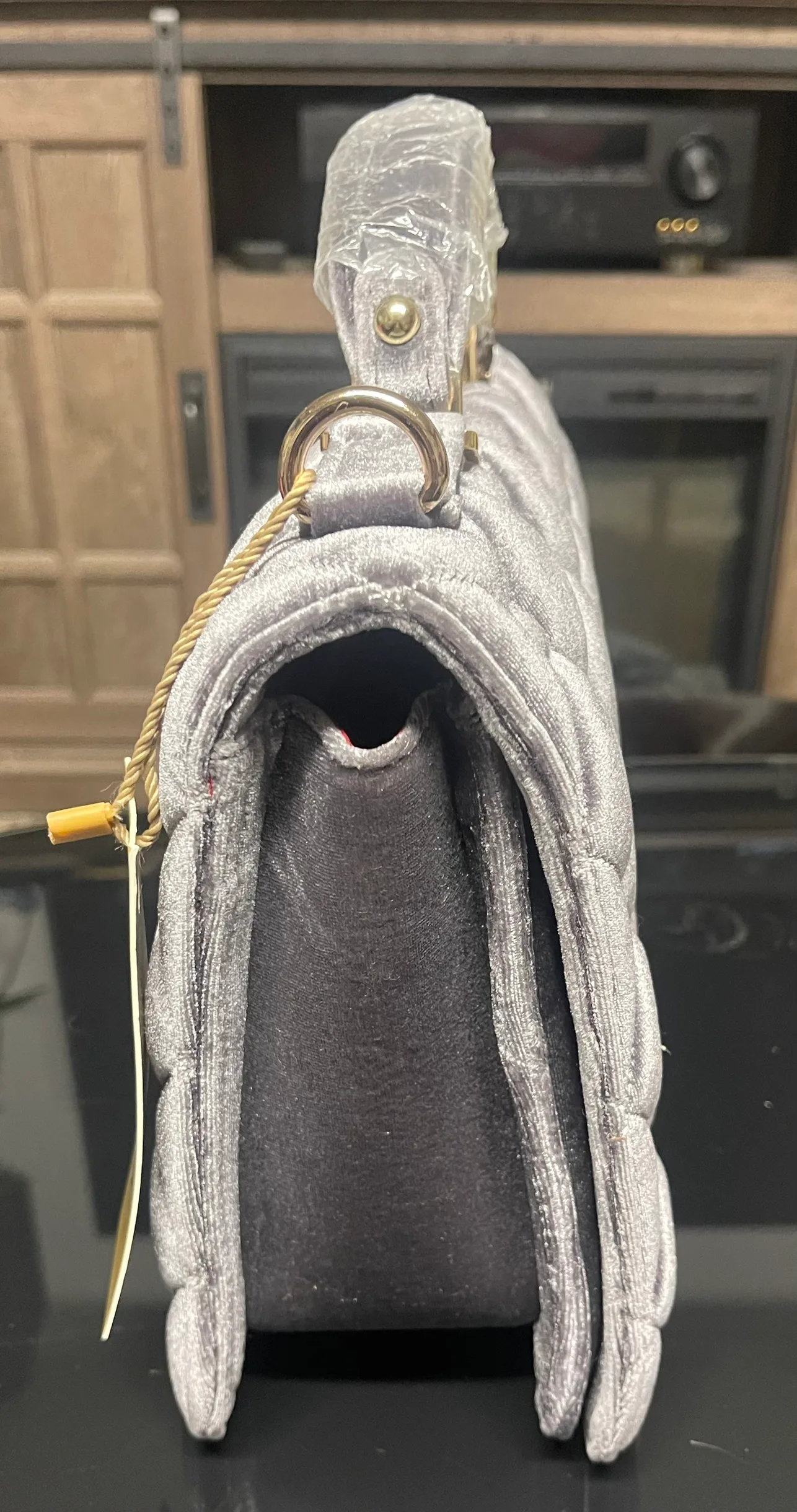 (NEW) Grey Velvet Chain Strap Purse image indicator(4)