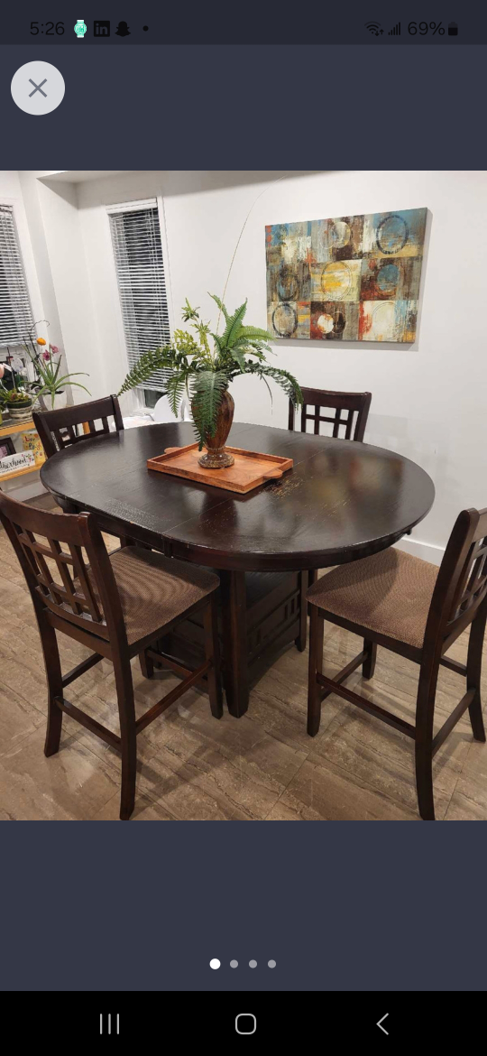 Dark Wood Dining Table Set with 4 Chairs