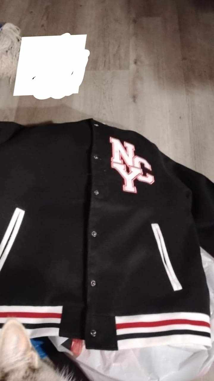 Black Varsity Jacket with Red and White Stripes
