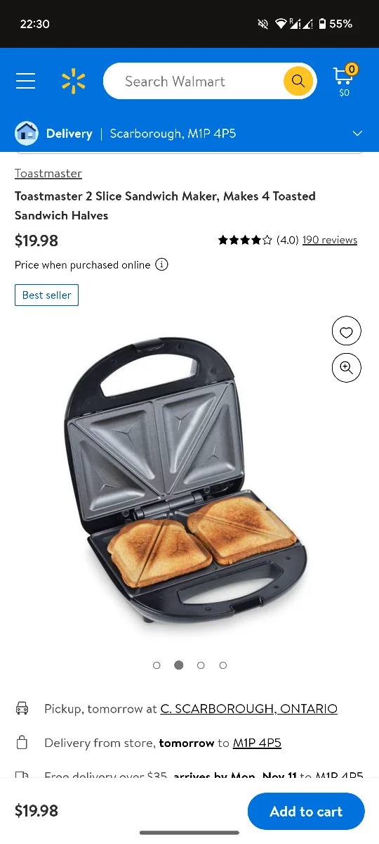 FREE - Toastmaster 2 Slice Sandwich Maker - Walmart image indicator(2)