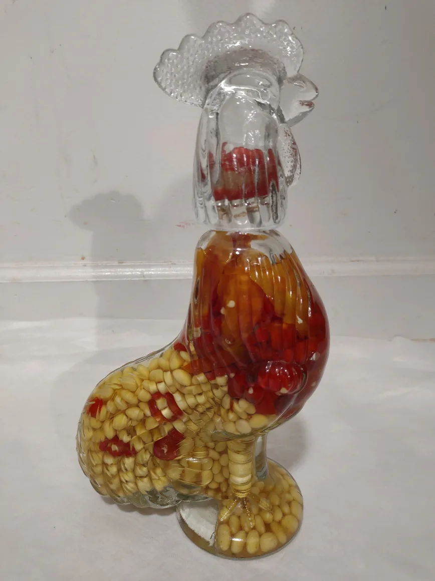 Rooster Shaped Glass Bottle with Peppers and Corn image indicator(2)