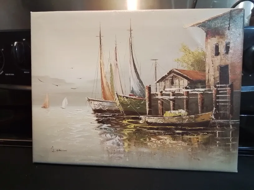 Original Oil Painting on Canvas - Boats in Harbour image indicator(2)