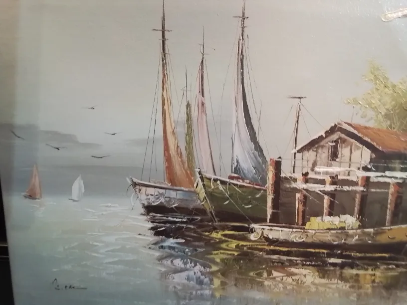 Original Oil Painting on Canvas - Boats in Harbour image indicator(4)