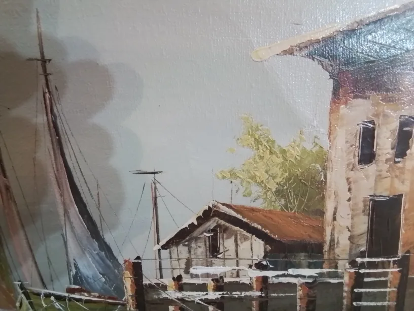 Original Oil Painting on Canvas - Boats in Harbour image indicator(7)