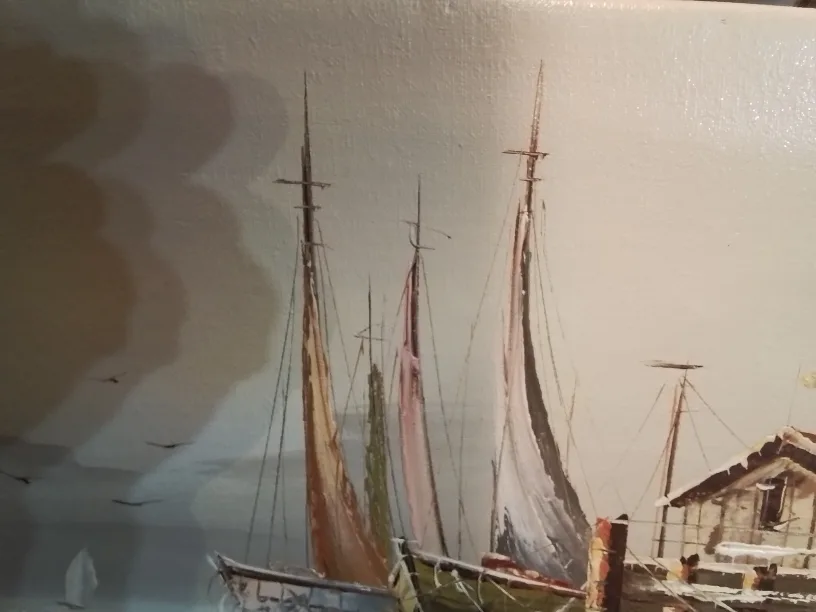 Original Oil Painting on Canvas - Boats in Harbour image indicator(8)