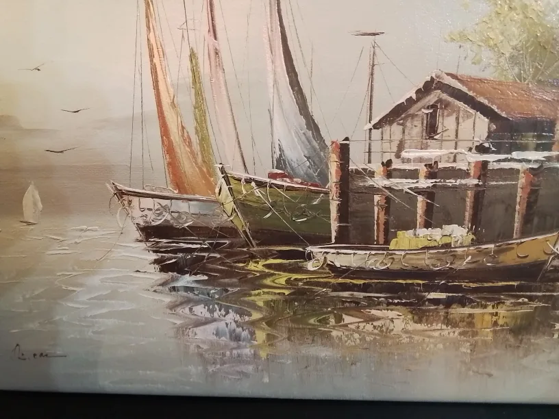 Original Oil Painting on Canvas - Boats in Harbour image indicator(9)