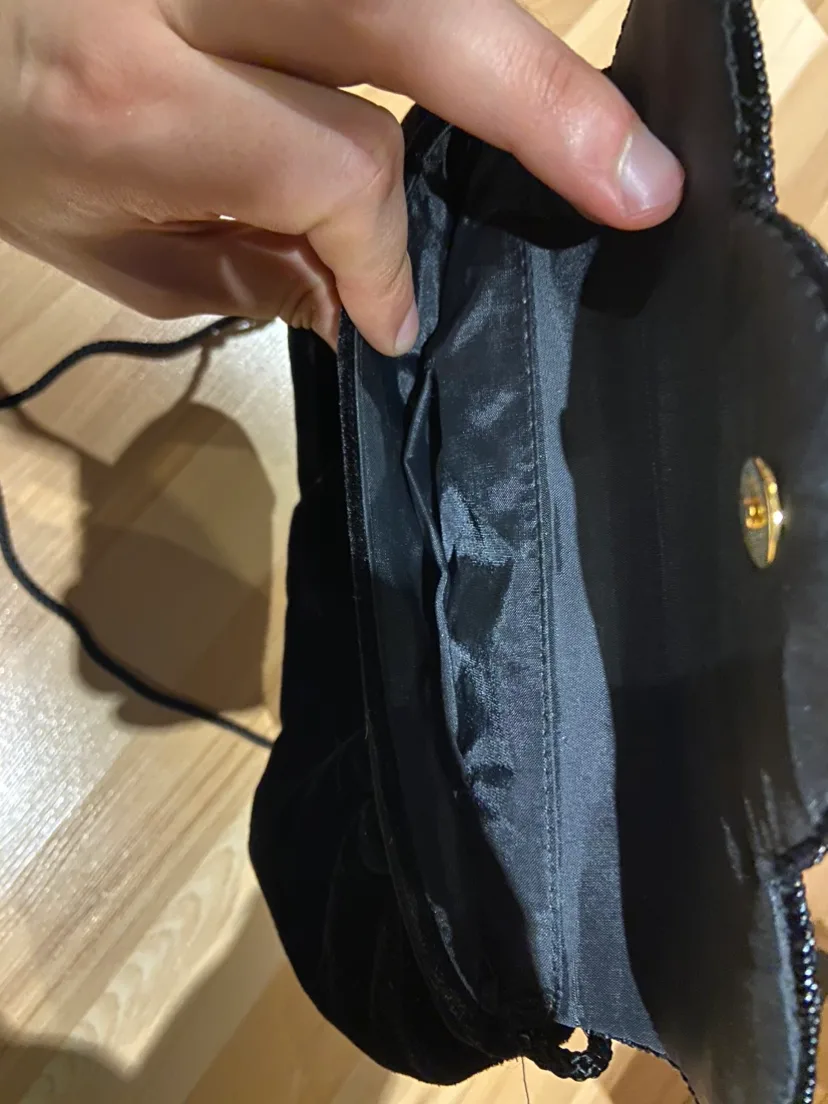 Black Evening Clutch Bag with Beaded Detail image indicator(7)