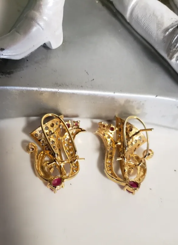 beautiful  Gold Tone Earrings with Red Stones image indicator(4)
