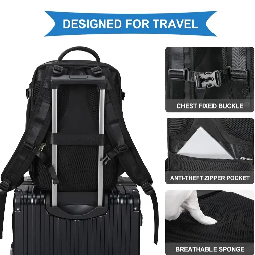 Black Travel Backpack with USB Port image indicator(2)