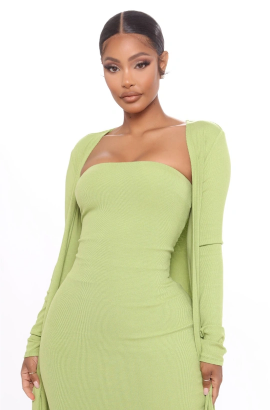 Green Strapless Dress and Cardigan Set - photo 2