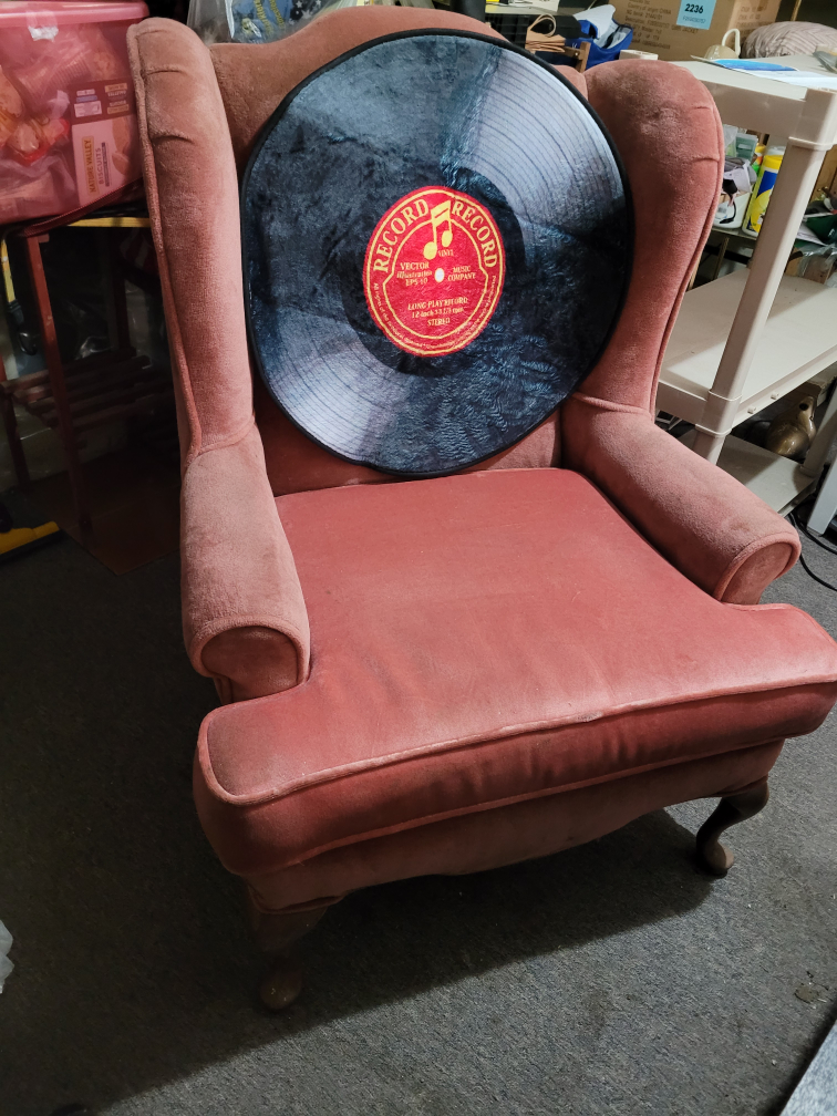 Vintage Red Velvet Armchair with LP Mat