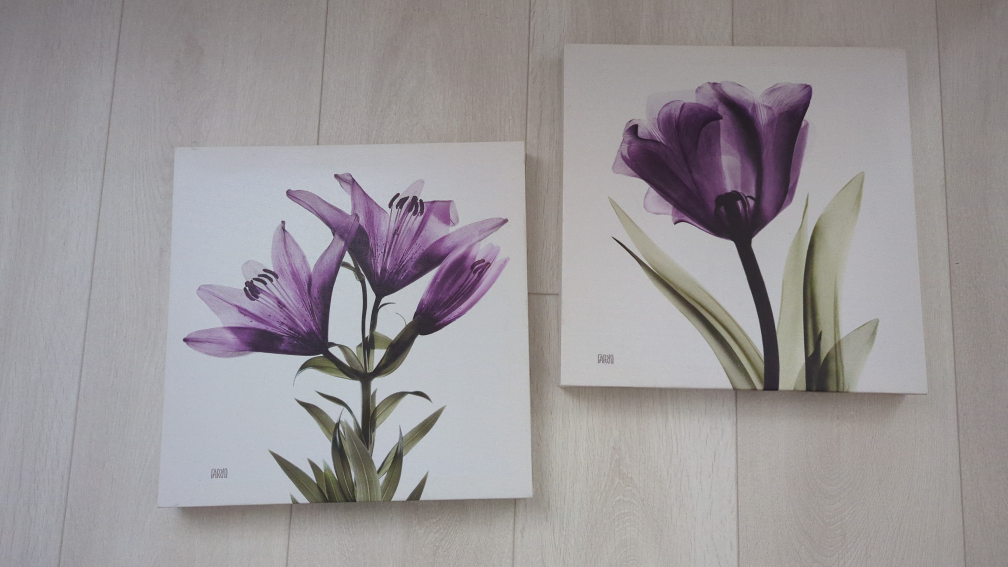 Set of 2 Canvas Wall Art Prints, Purple Flowers