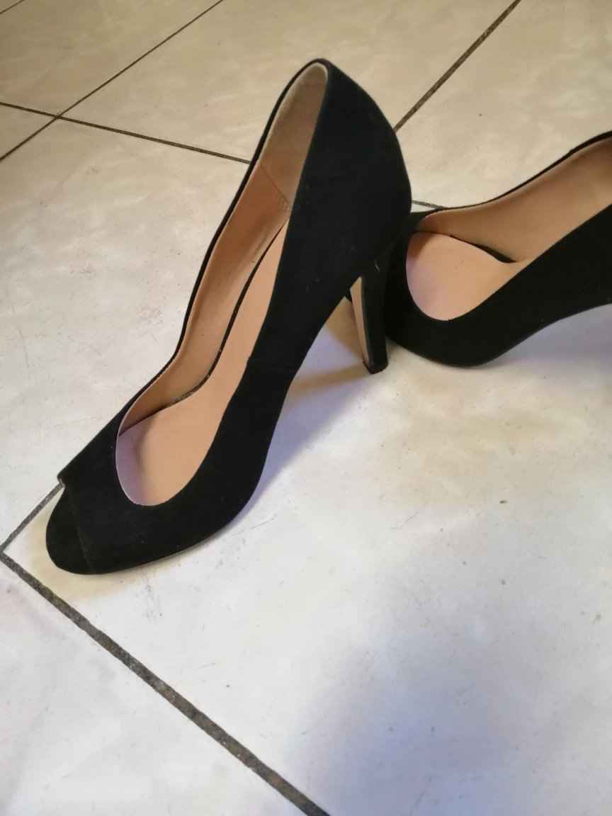 Black Suede Peep Toe Heels - photo 2