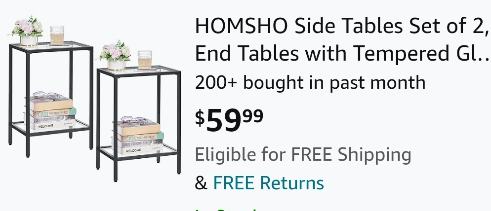 Set of 2 End Tables with Tempered Glass Top