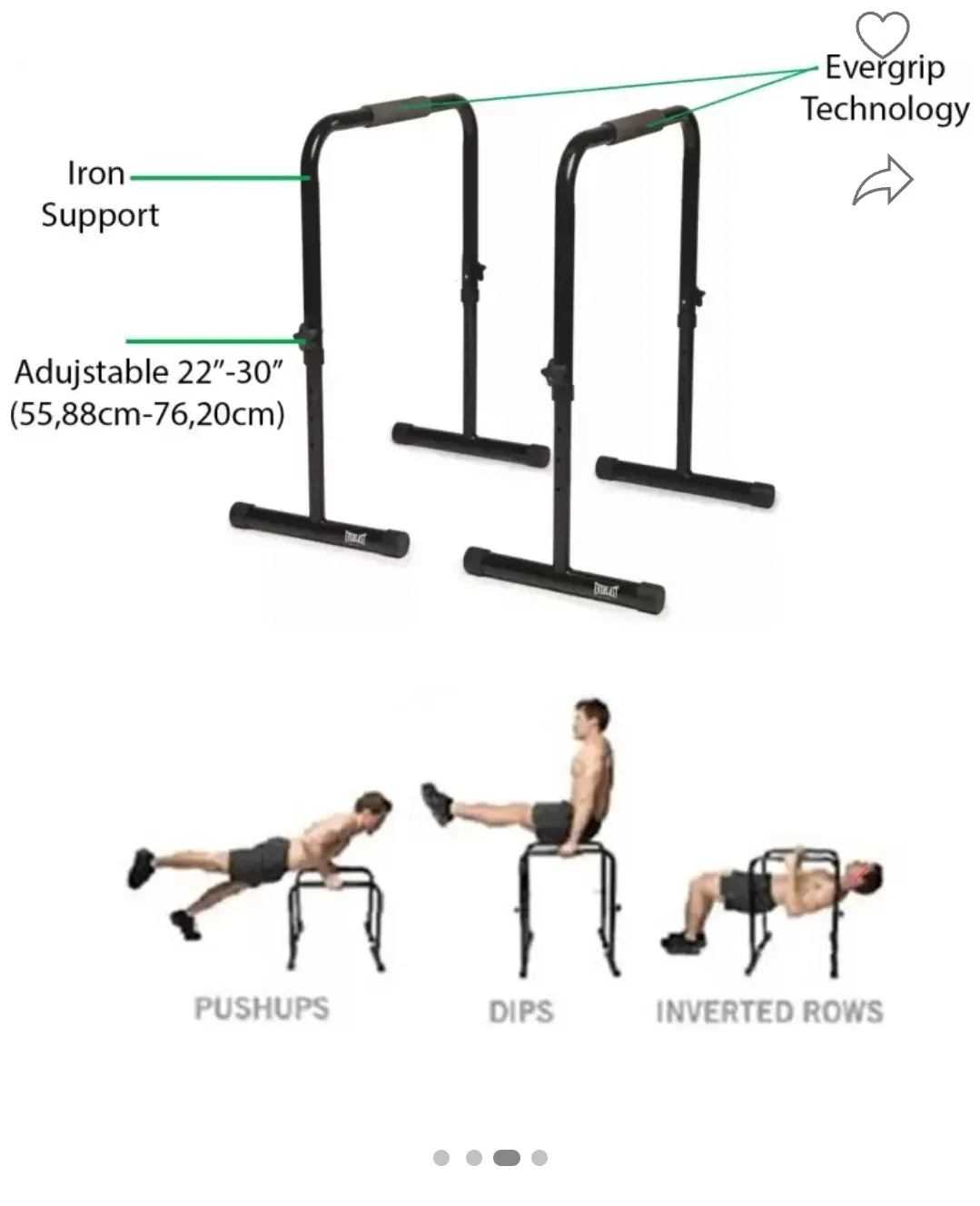 used Everlast Adjustable Power Brackets Dip Bars image indicator(4)