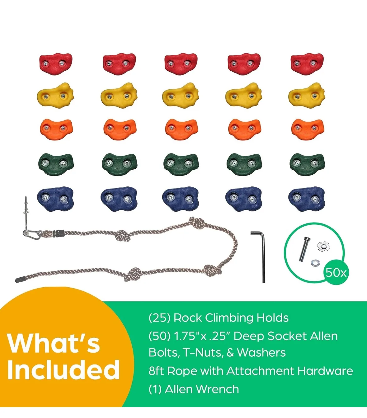 25 Rock Climbing Holds with Rope for DIY Playground image indicator(3)