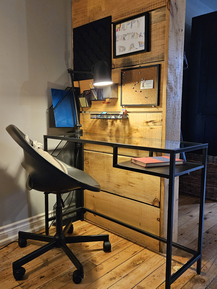 IKEA office set up: desk and chair.