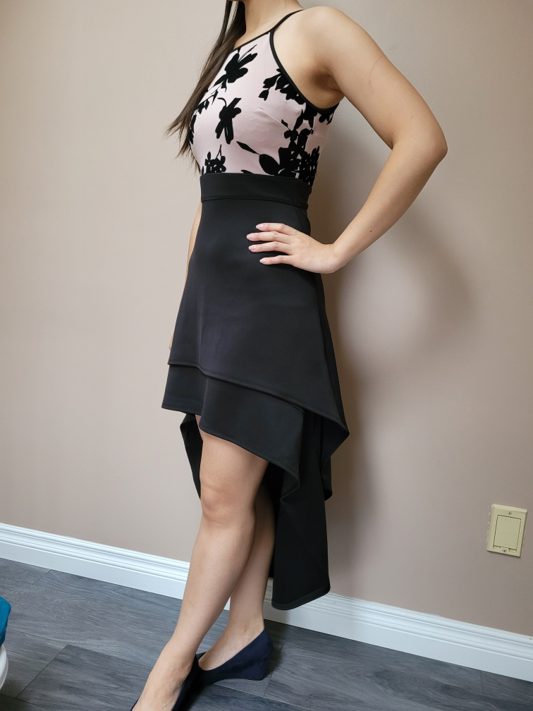 halter pink black dress