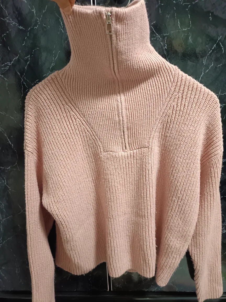 Pink Knit Sweater with Zipper (Moving Sale) thumbnail