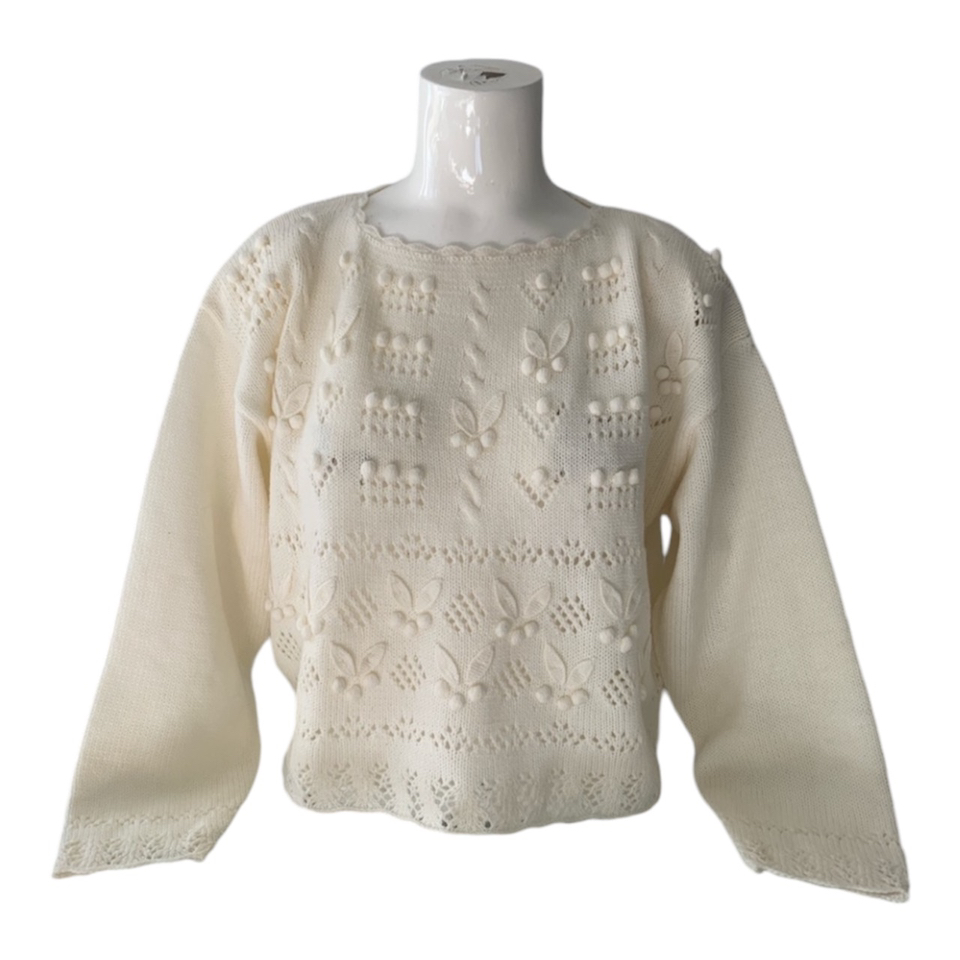 Vintage 80s Retro Cream Crochet Floral Sweater - photo 5