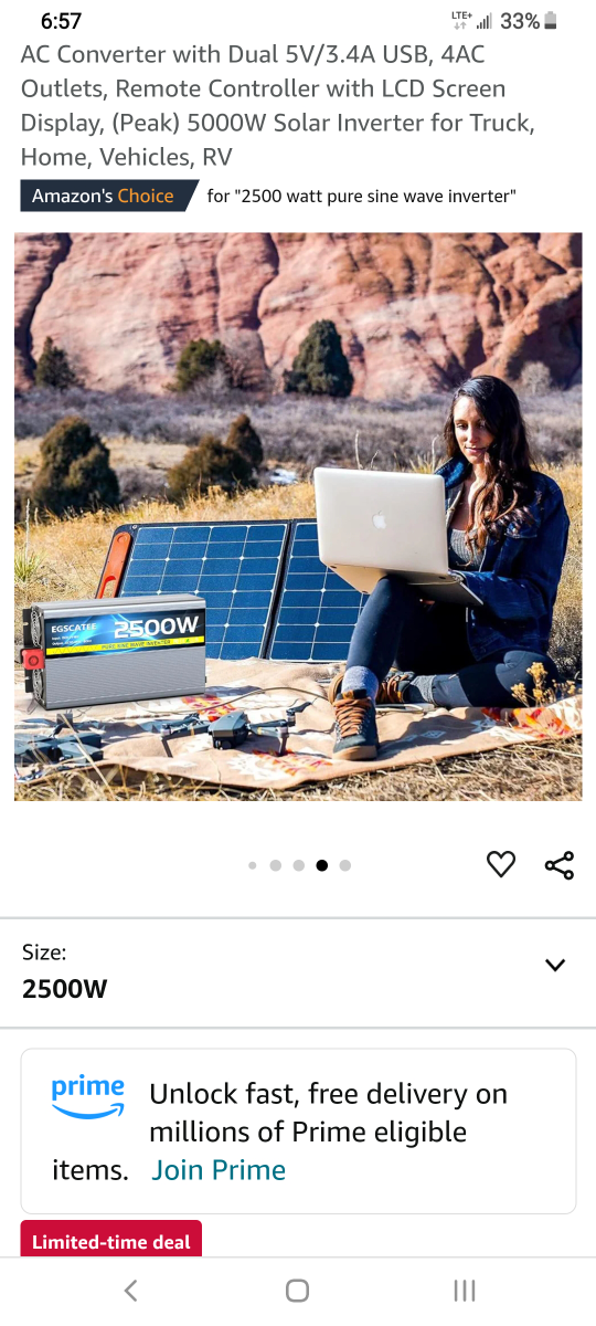 Solar 2500W Pure Sine Wave Inverter 12V DC to 120V AC Converter - photo 5
