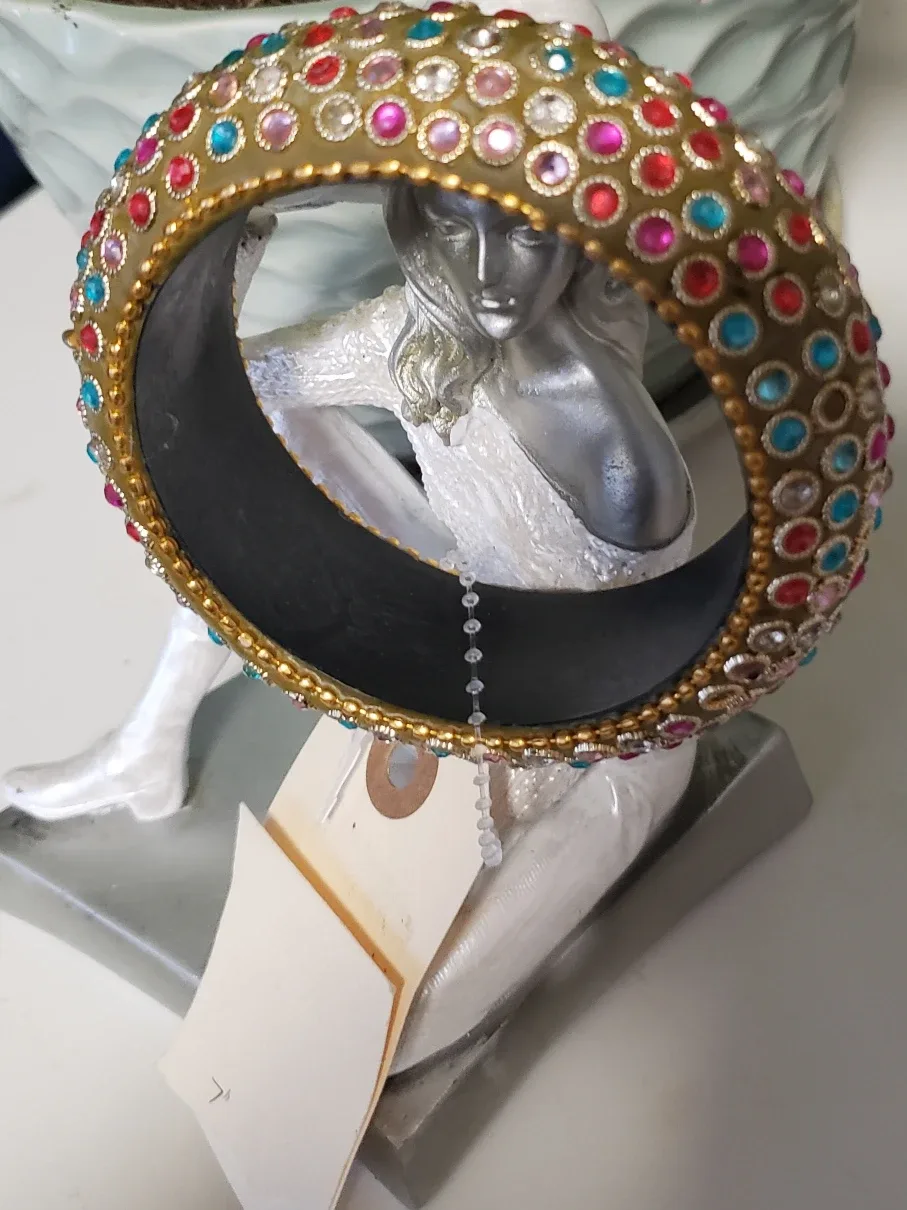 size 7 beautiful gold toned Bangle with multicolored Gemstones image indicator(5)