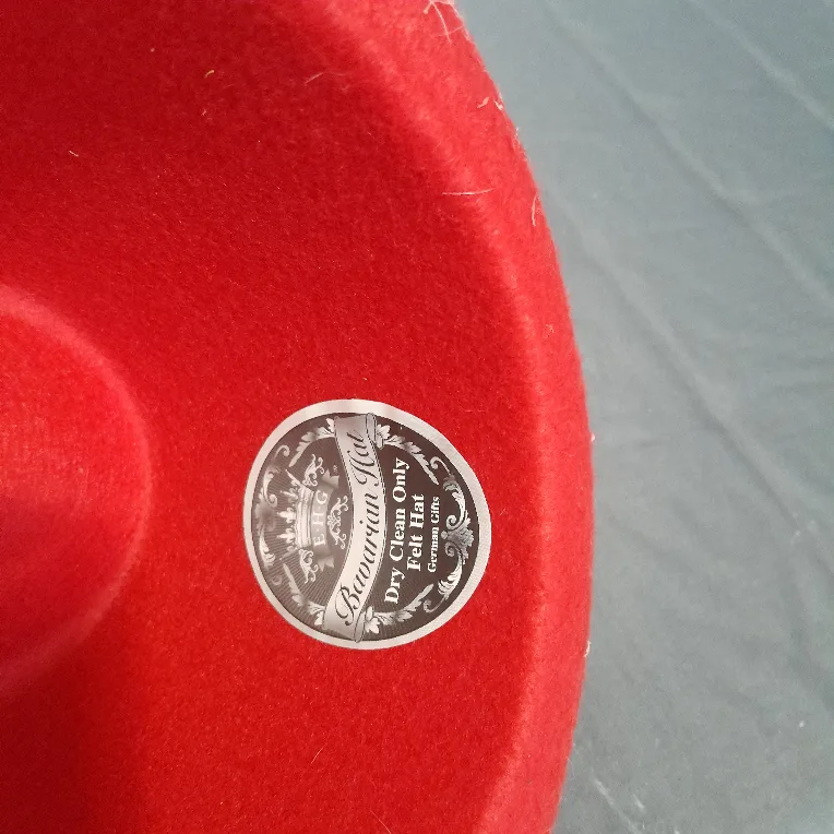 Red Felt Fedora Hat with Feather image indicator(3)