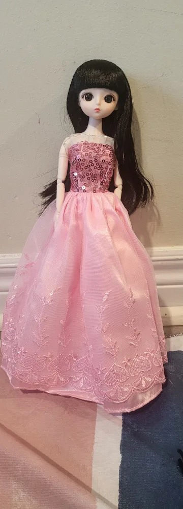 ANIME DOLL + SEQUINS PINK DRESS - HAS GLASS EYES & BLACK HAIR image indicator(7)