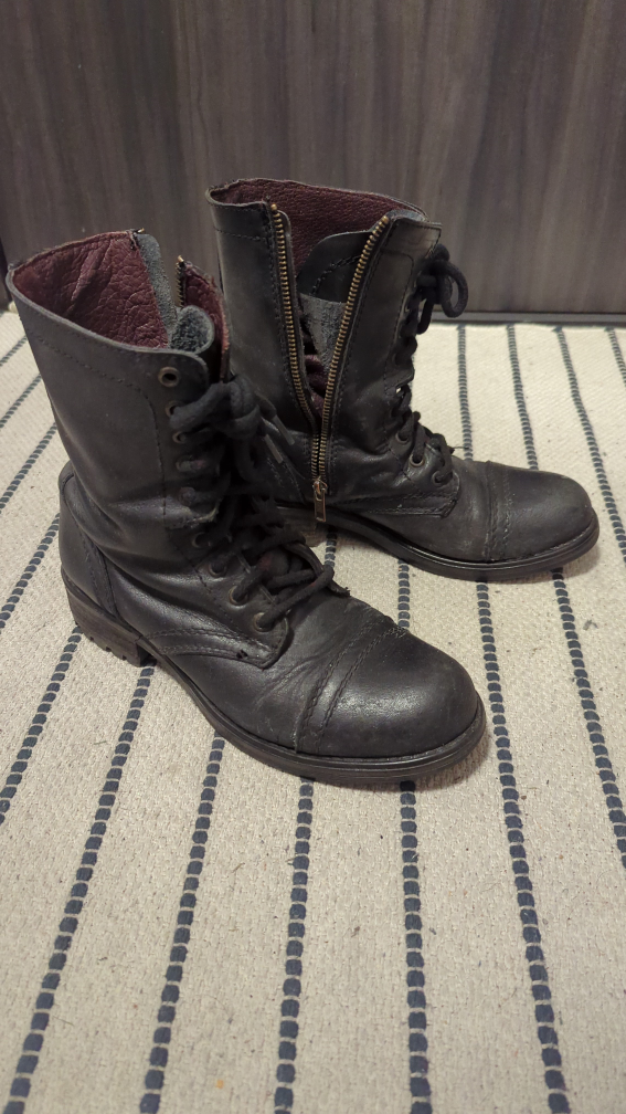 🧡 Black Leather Combat Boots - photo 2