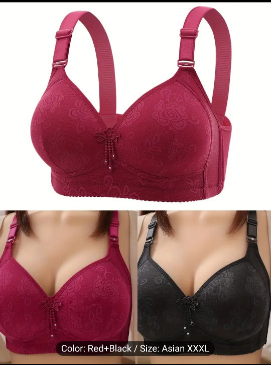 Floral Lace Push Up Bra, Red and Black, Asian Size XXXL