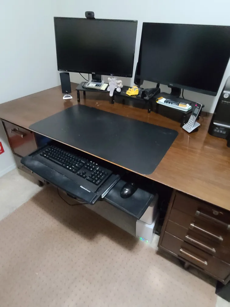 Large Wooden Desk with Keyboard Tray