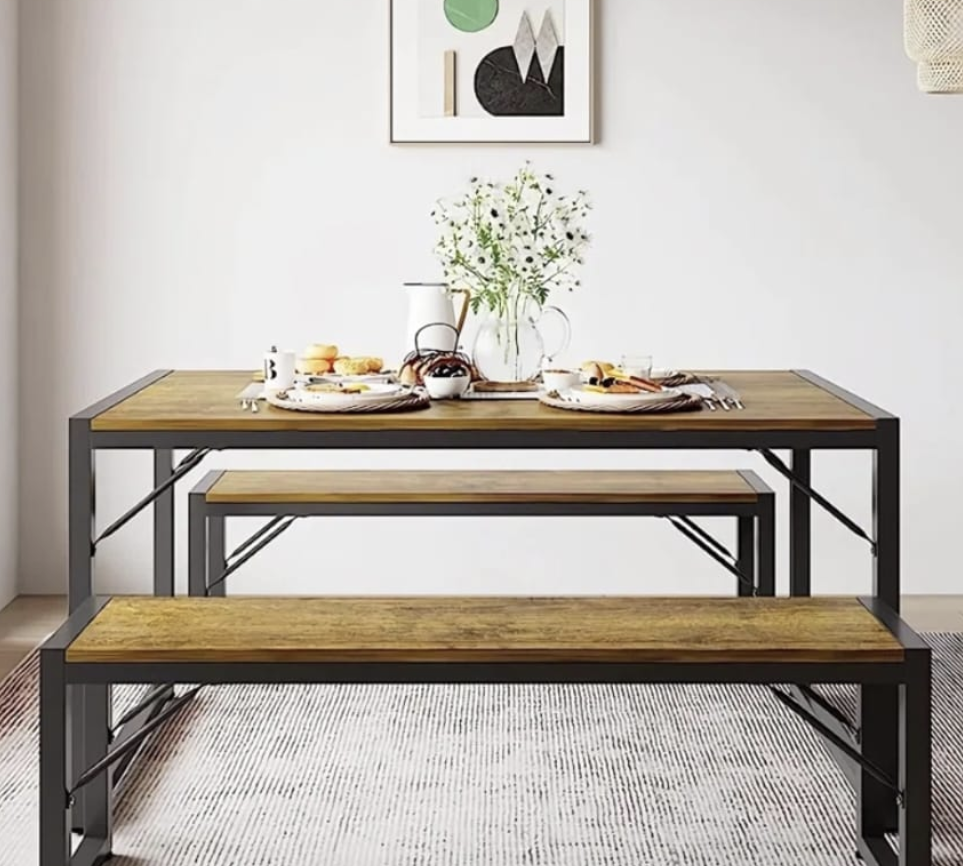 Rustic Farmhouse Dining Table and Bench Set - photo 2