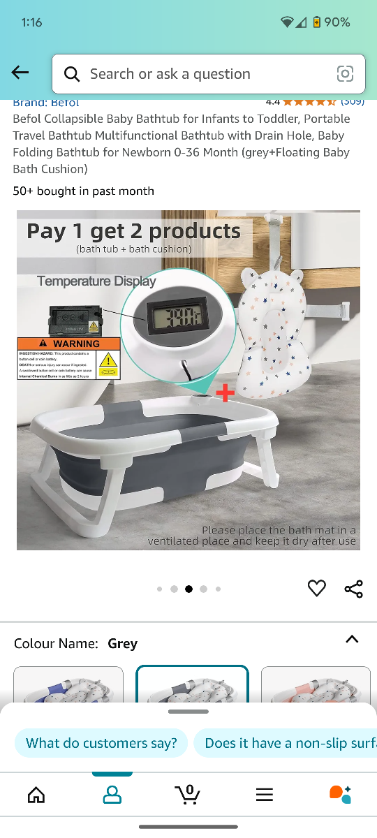 Befol Collapsible Baby Bathtub with Temperature Display - photo 2