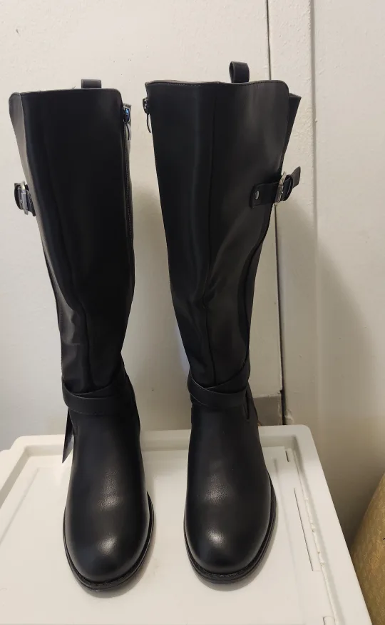 👢👢Black Women's Wide Calf Knee High Boots image indicator(3)